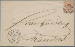 Denmark: 1864-70 'Large Oval Type' 4sk. Red, IMPERF, Used On Folded Cover From A - Covers & Documents