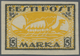 Estonia: 1919, Viking Ship, 5m. Black/yellow, Imperf. Proof On White Paper, With - Estonia