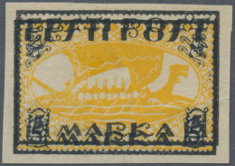 Estonia: 1919, Viking Ship, 5m. Black/yellow, Imperf. Proof On White Paper, Doub - Estonia