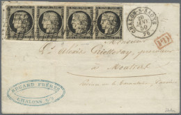 France: 1850: 30 C. Ceres Black, Horizontal Strip Of Four With Good Margins On F - Cartas & Documentos