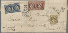 France: 1849 Ceres 1fr. Pair, 25c. Pair And 10c. Used On Printed Letter (Horticu - Lettres & Documents