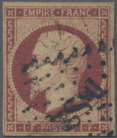 France: 1853 Napoleon 1fr. Carmine, Used And Cancelled By "DS2" In Diamond Of Do - Oblitérés