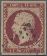 France: 1854 Napoleon 1 Fr. Deep Carmine, Used With Part Of Diamond Of Dots, Eve - Gebruikt