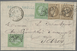 France: 1862 5c. Green On Bluish Paper, Two Singles, Used Along With Two Singles - Autres & Non Classés