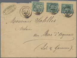 France: 1877, Sage Type II "N Sous U", 10c. Green (2) And 5c. Green, Correct 25c - Cartas & Documentos