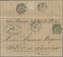 France: 1877, Sage 1fr. Olive, Two Lettersheets To Same Address In Rio De Janeir - Covers & Documents