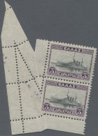 Greece: 1927 Definitive 3dr. Bottom Left Corner Pair MISPERFORATED Due To Folded - Nuevos