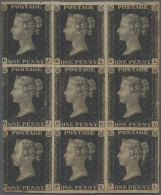 Great Britain: 1840 1d. Black, Plate 8, BLOCK OF NINE (NJ/PL), Mounted Mint With - Autres & Non Classés