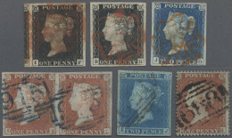 Great Britain: 1840-41 Group Of Six Imperf Stamps Of First Issues, With Two Sing - Oblitérés
