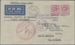 Great Britain: 1932, KGV 6d. Purple Horizontal Pair On Zeppelin Cover "1st South - Cartas & Documentos