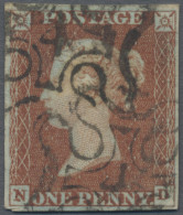 Great Britain - Post Marks: 1843, London, Number "4" MALTESE CROSS: 1d Red-brown - Storia Postale