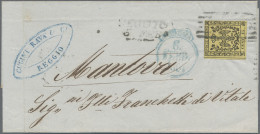 Old Italian States: Modena: 1857, 15 C. Black On Yellow, Tied By Mute Black Six - Modena