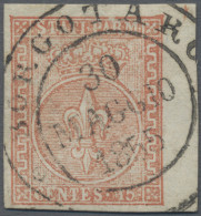 Italian States - Parma: 1853, 15 C Vermilion From Right Margin, Used With Double - Parme