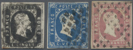 Italian States - Sardinia: 1851, VEII, 5 C Black, 20 C Blue And 40 C Rose, Compl - Sardaigne