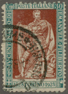 Italy: 1928, "Emanuelle Filiberti", 30 C Green/brown, Used With The Line Perfora - Oblitérés