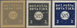 Yugoslavia: 1919, 15. Jan., 2 (Fil) Newspaper Stamp, 3 Proofs In Different Color - Ongebruikt