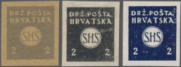 Yugoslavia: 1919, 15. Jan., 2 (Fil) Newspaper Stamp, 3 Proofs In Different Color - Nuevos
