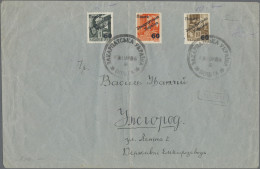 Carpathian Ukraine: 1945, 60 On 1 F, 60 On 2 F And 60 On 10 F, On Envelope, Crea - Ukraine