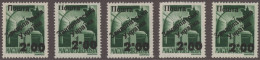 Carpathian Ukraine: 1945, 2.00 On 1 P Dark Green, Five Stamps, One Lightly Hinge - Ukraine