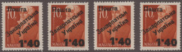 Carpathian Ukraine: 1945, 1.40 On 70f, Types II, III, IIIa, IV. Type IV Mint, Ot - Oekraïne