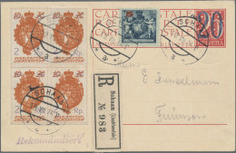 Liechtenstein: 1924, 2 Rp. Magerer Aufdruck Im 4er-Block Zusammen Mit 5 Rp.Überd - Briefe U. Dokumente