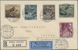 Liechtenstein: 1930, Flugpostausgabe, Fünf Werte (die 35 Rp Fehlt) Auf Eingeschr - Lettres & Documents