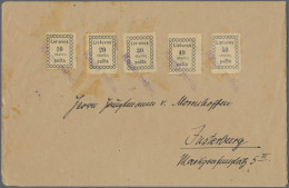 Lithuania: 1918, 10 Sk, 20 Sk - 50 Sk, Five Values Tied By Violet One Line "Kaun - Lithuania