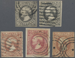 Luxembourg: 1852 First Issue 10c. Black (two Singles) And Three Singles Of 1s. R - Andere & Zonder Classificatie