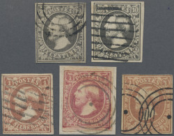Luxembourg: 1852 First Issue 10c. Black (two Singles) And Three Singles Of 1s. R - Otros & Sin Clasificación