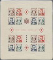 Monaco: 1951, 1 Fr To 6 Fr, Red Cross, Two Souvenir Sheets, Mint Never Hinged, P - Unused Stamps