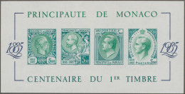 Monaco: 1985, Stamp Centenary Souvenir Sheet, Imperforate Special Edition In GRE - Unused Stamps