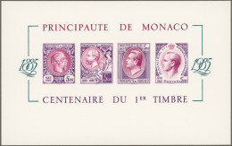 Monaco: 1985, Stamp Centenary Souvenir Sheet, Imperforate Special Edition On Thi - Unused Stamps