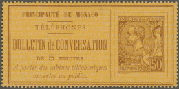 Monaco - Postal Stationery: 1892, Telephone Billet, 50c. Brown On Yellow, Unused - Ganzsachen