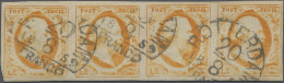 Netherlands: 1852, Willem 15c. Orange, Horizontal Strip Of Four (pos. 96-99), Fr - Autres & Non Classés