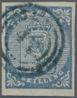 Norway: 1855 4sk. Blue Showing Variety "DOUBLE FOOT" (Pos. D40), Used With Numer - Sonstige & Ohne Zuordnung