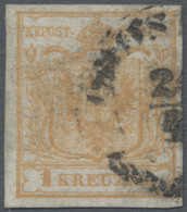 Österreich: 1850, 1 Kr. Braunorange, Tiefe Farbnuance, Vollrandiges Prachtstück - Used Stamps