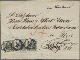Österreich: 1850, 2 Kr. Schwarz, Handpapier, Type IIIa, Drei Exemplare, Eine Mar - Cartas & Documentos