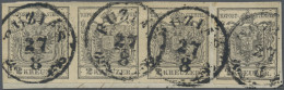 Österreich: 1850, 2 Kr. Silbergrau, Type Ib, Waagerechter Dreierstreifen Sowie E - Lettres & Documents
