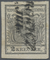 Österreich: 1850, 2 Kr. Grau, Type Ia, Breitrandig, Schwarzer L 2 Teilstempel .. - Usati