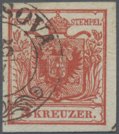 Österreich: 1850, 3 Kr. Tiefkarmin, Type Ia, Platte 2, Kabinettstück Mit Teilste - Usados