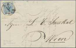 Österreich: 1850, 9 Kr. Blau, Handpapier, Type IIa, Riesenrandiges Unterrandstüc - Cartas & Documentos