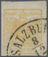 Österreich: 1854, 1 Kr. Goldgelb, Type III, Platte A (Feinstdruck), Schwarzer Ov - Used Stamps