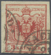 Österreich: 1854, 3 Kr. Tiefkarmin, Type IIIa, Breitrandiges Kabinettstück, Mit - Used Stamps