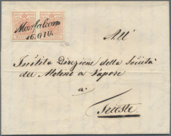 Österreich: 1857, 3 Kr. Blassrot, Maschinenpapier, Farbfrisches Waagerechtes Paa - Briefe U. Dokumente