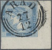 Österreich: 1851, (0,6 Kreuzer), Sog "blauer Merkur", Type I B, Hellblau, Rechte - Used Stamps