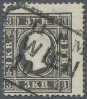 Österreich: 1858, 3 Kr. Grauschwarz, Type 1Ib/b, Schwarzer Ra 3 WIEN, Tadelloses - Used Stamps