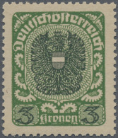 Österreich: 1920/21, 3 Kronen "Wappenzeichnung", Dunkelgrün/schwarzgrün Auf Dick - Neufs