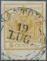 Österreich - Lombardei Und Venetien: 1850, 5 Cent. Dunkelolivgelb, Erstdruck, Br - Lombardo-Vénétie