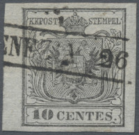 Österreich - Lombardei Und Venetien: 1850, 10 Cent. Grau, Type Ia, Erstdruck, Li - Lombardo-Veneto