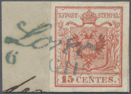 Österreich - Lombardei Und Venetien: 1850, 15 C Dunkelkaminrot, Handpapier Type - Lombardo-Veneto